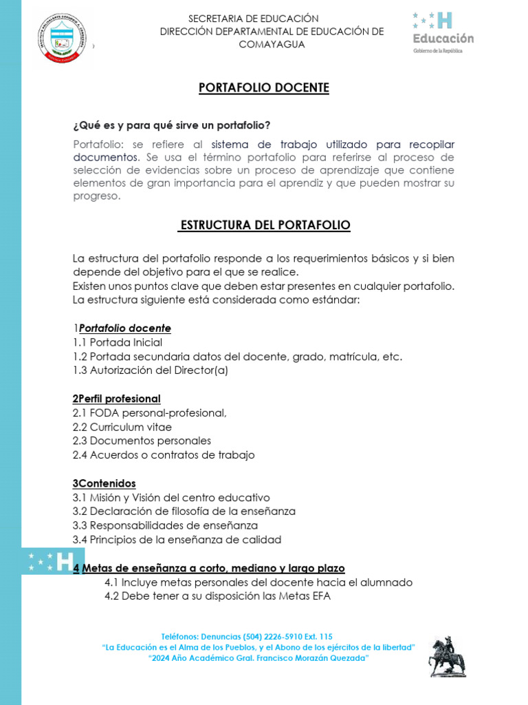 Estructura del Portafolio Docente 2024 | PDF | Enseñando | Maestros