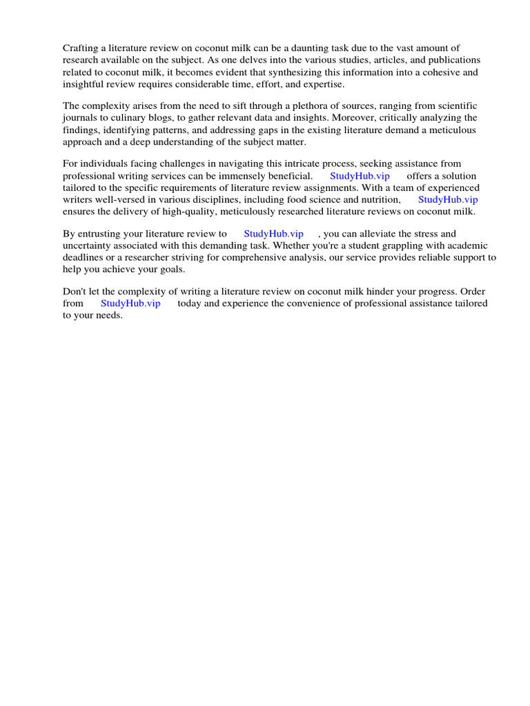 Literature Review On Coconut Milk PDF Coconut Oil Milk