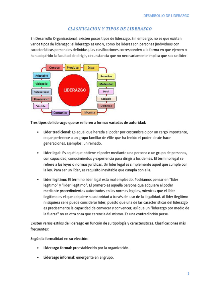 Clasificacion y Tipos de Liderazgo PDF | PDF | Liderazgo | Motivación