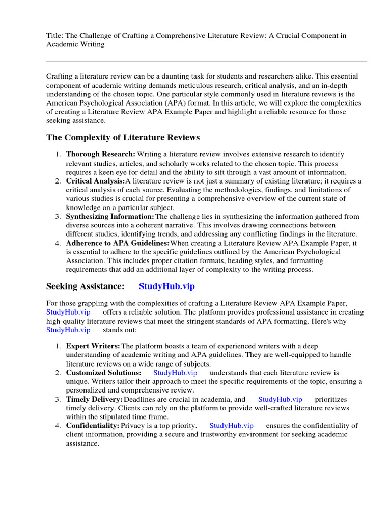 Literature Review Apa Example Paper | PDF