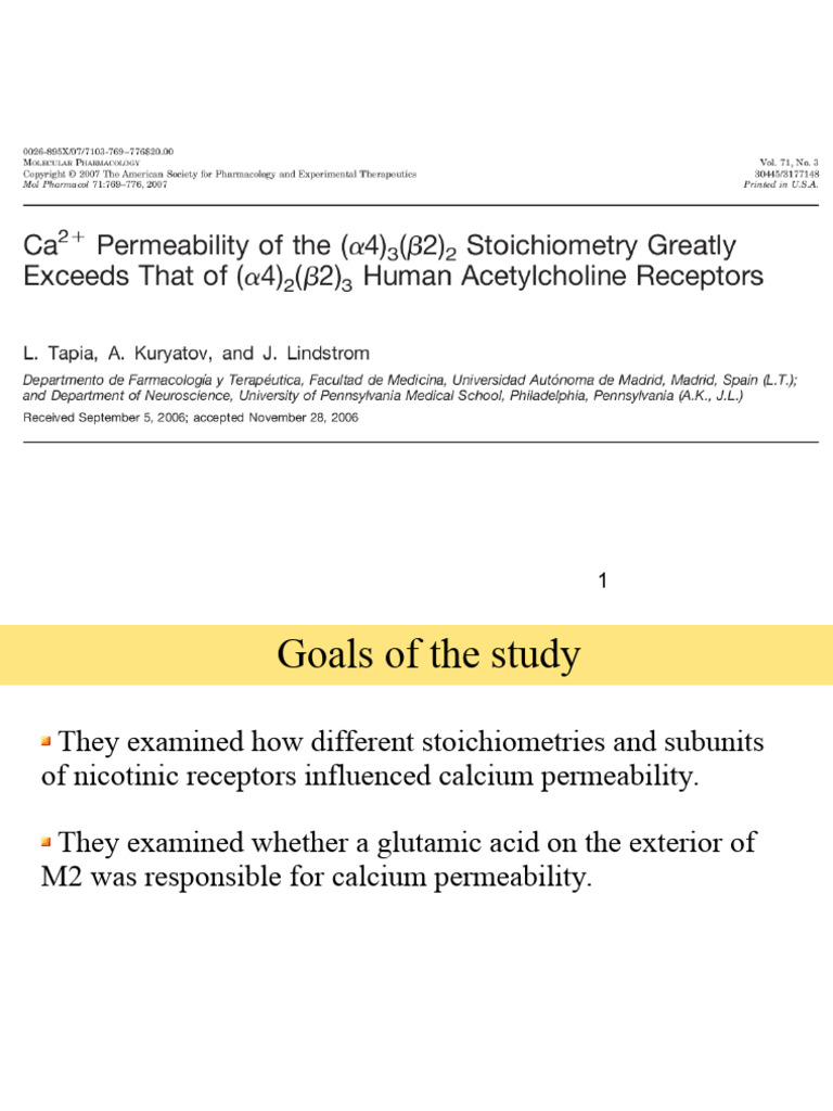 Lecture19 - Tapia Et Al 2007 Ca Permeability nAChR | PDF