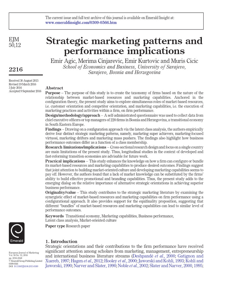 Strategic Marketing Patterns and Performance | PDF | Marketing ...