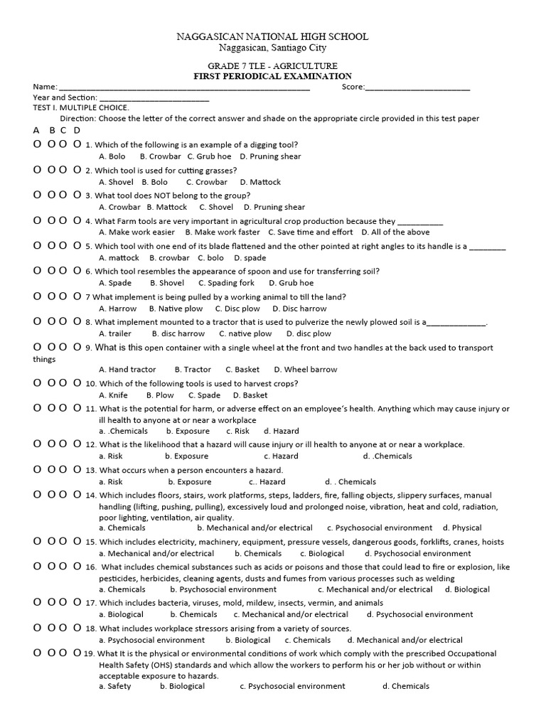 K12 TLE Grade 7 Agriculture PDF Occupational Safety And Health