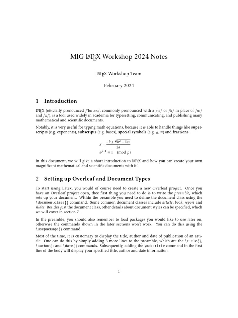 LaTeX Workshop 2024 Overview | PDF | Paragraph | Te X
