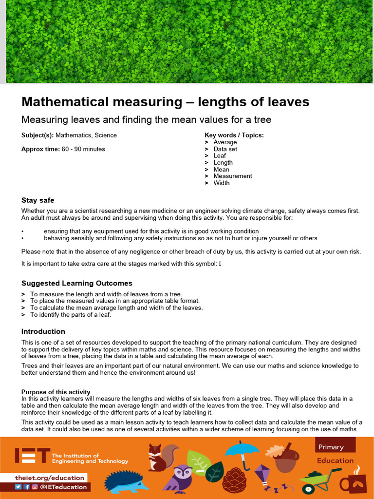 Measuring Leaf Dimensions and Averages | PDF | Mathematics | Statistics