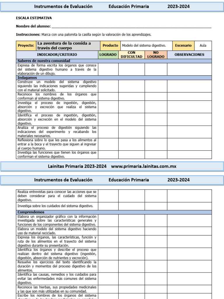 4to Grado Marzo - Instrumentos de Evaluación (2023-2024) | PDF