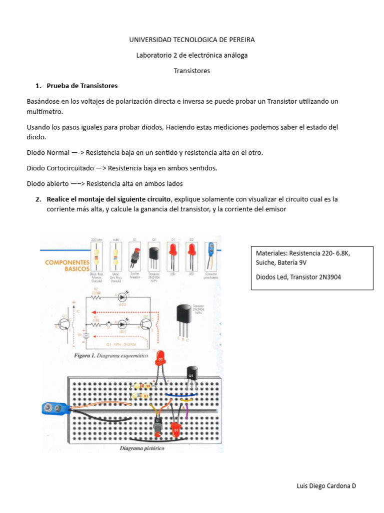 Laboratorio 2 Transistores | PDF | Transistor | Diodo emisor de luz