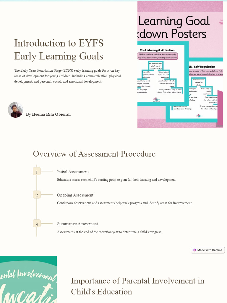 Introduction To EYFS Early Learning Goals PDF Educational