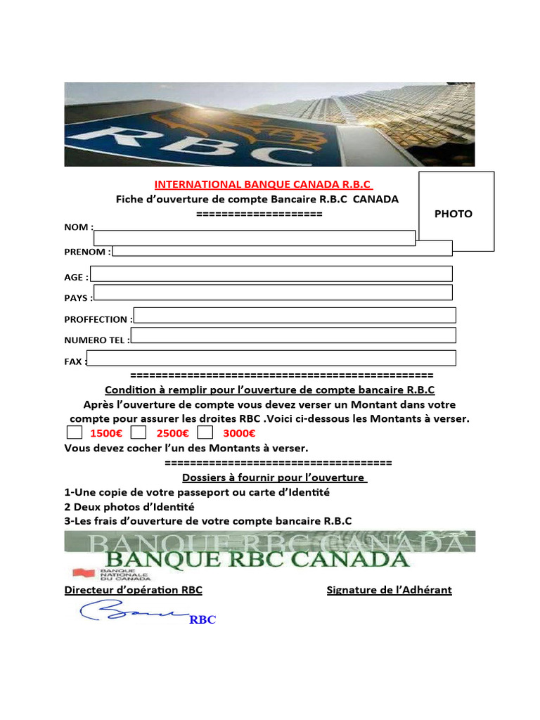Ouverture de compte bancaire RBC Canada | PDF