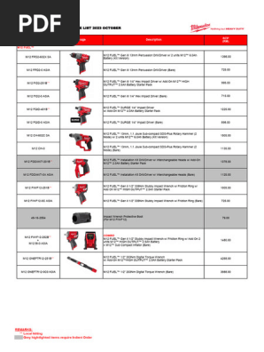 Open 2023 October Full Price List Milwaukee Power Tools - SHOWROOM