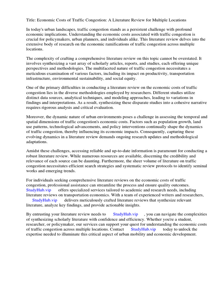 Economic costs of traffic congestion a literature review for multiple