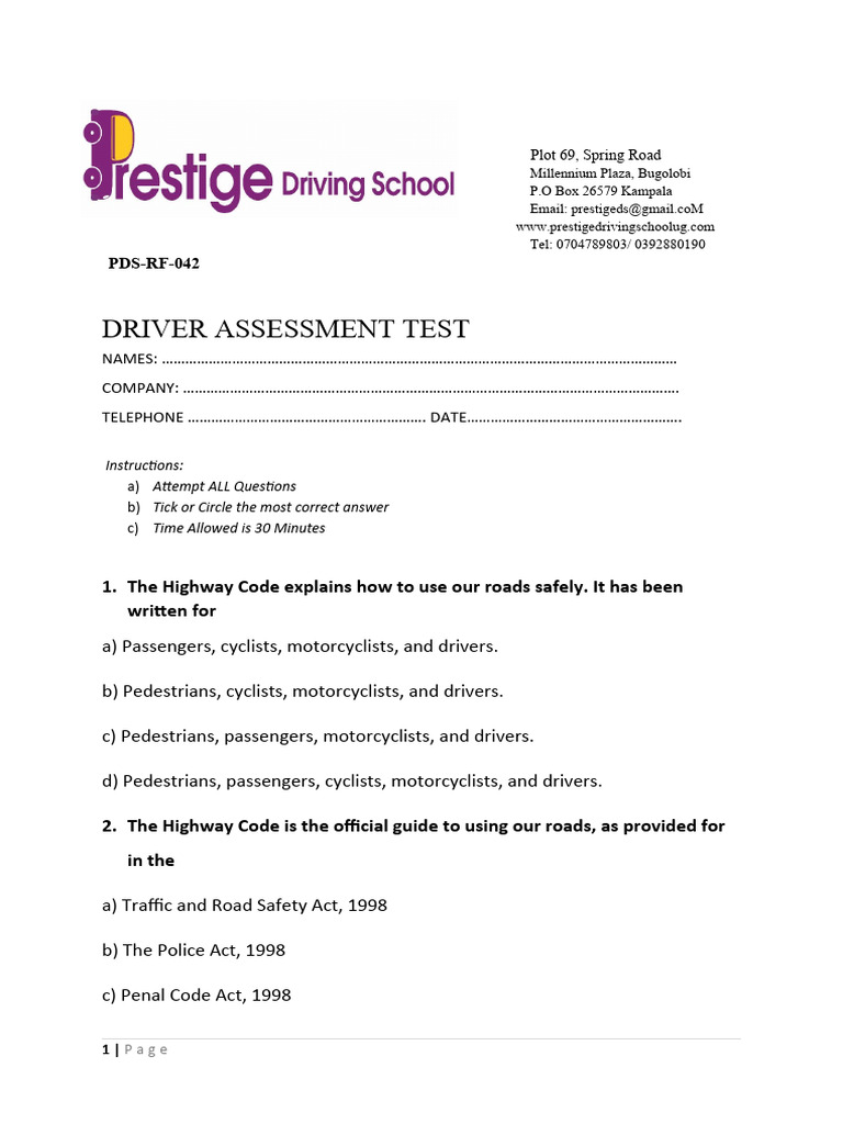 Assessment Questions | PDF | Headlamp | Traffic