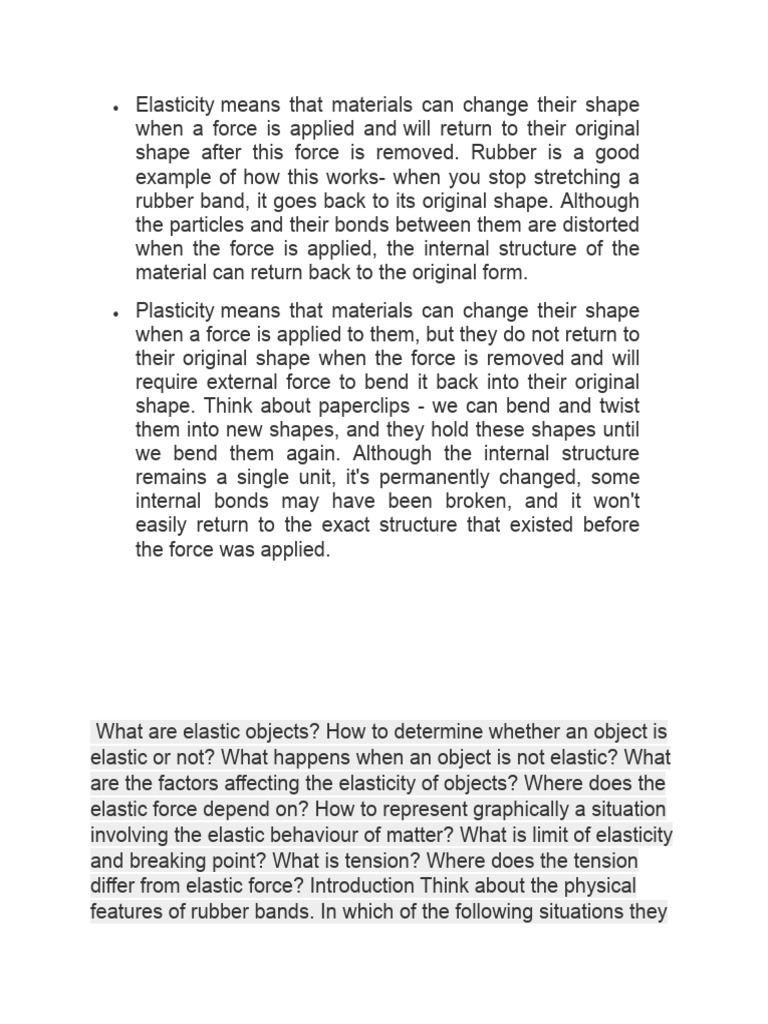 Understanding Elastic and Stretchable Objects | PDF | Elasticity ...