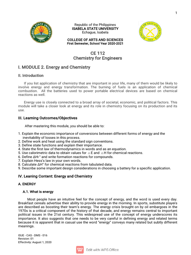 Chemistry & Energy Module for Engineers | PDF | Heat | Chemistry