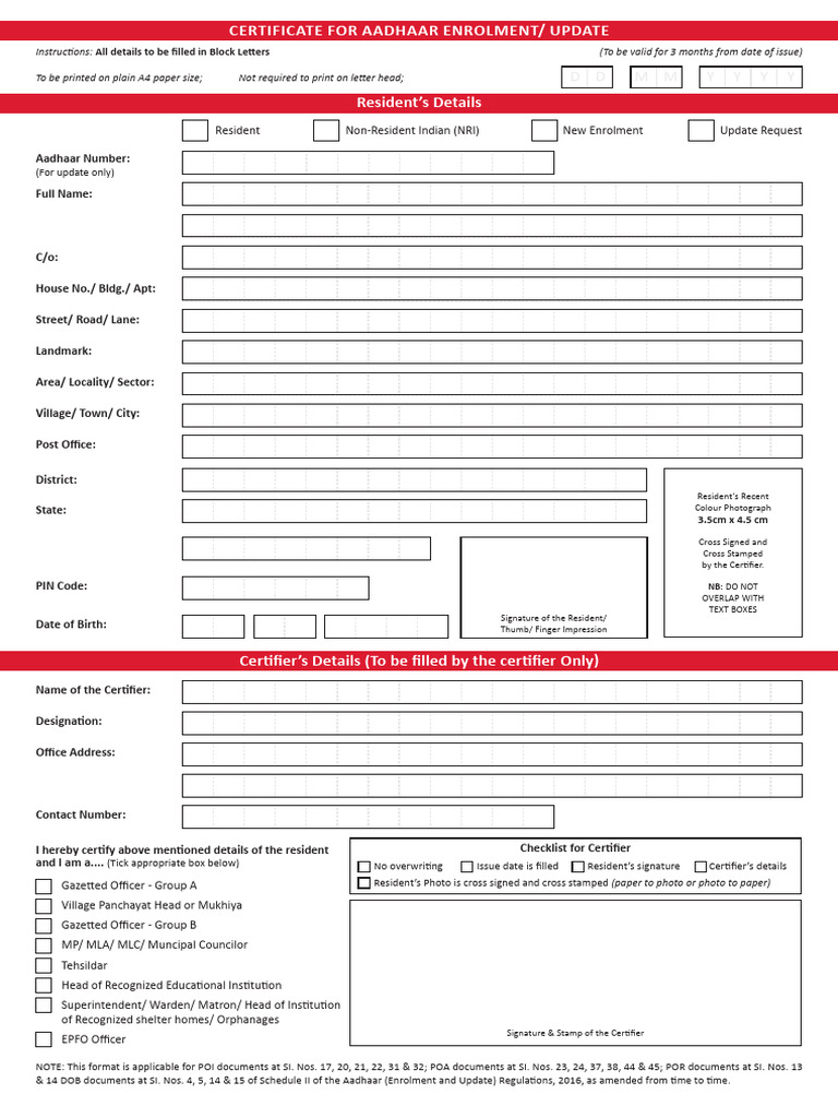 Aadhaar Certificate Format Guidelines | PDF