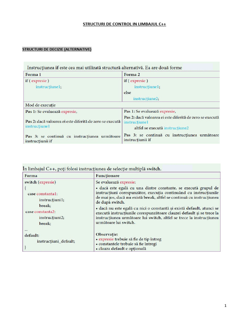 Structuri de Control in Limbajul C++ | PDF