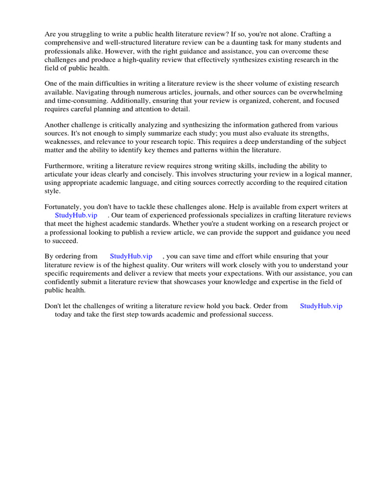 How To Write A Public Health Literature Review Download Free PDF