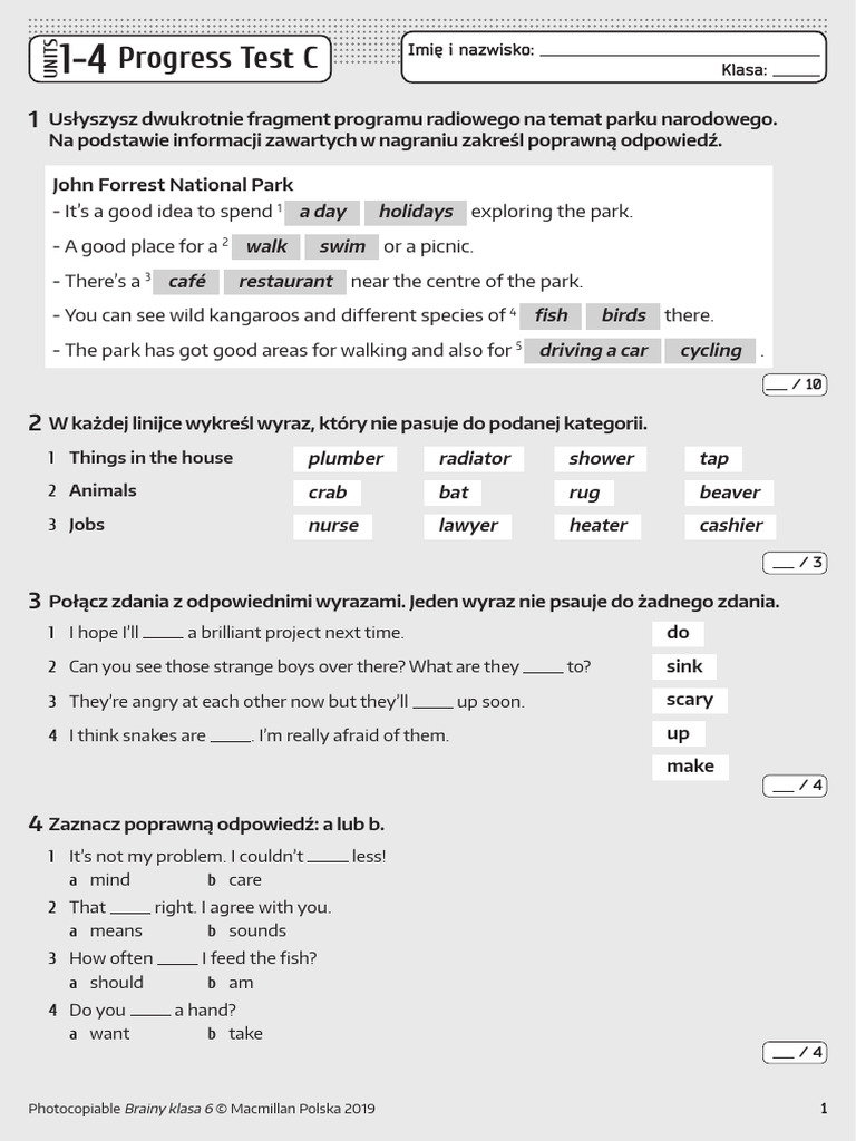 Brainy_kl6_Progress_Test_1-4_C | PDF