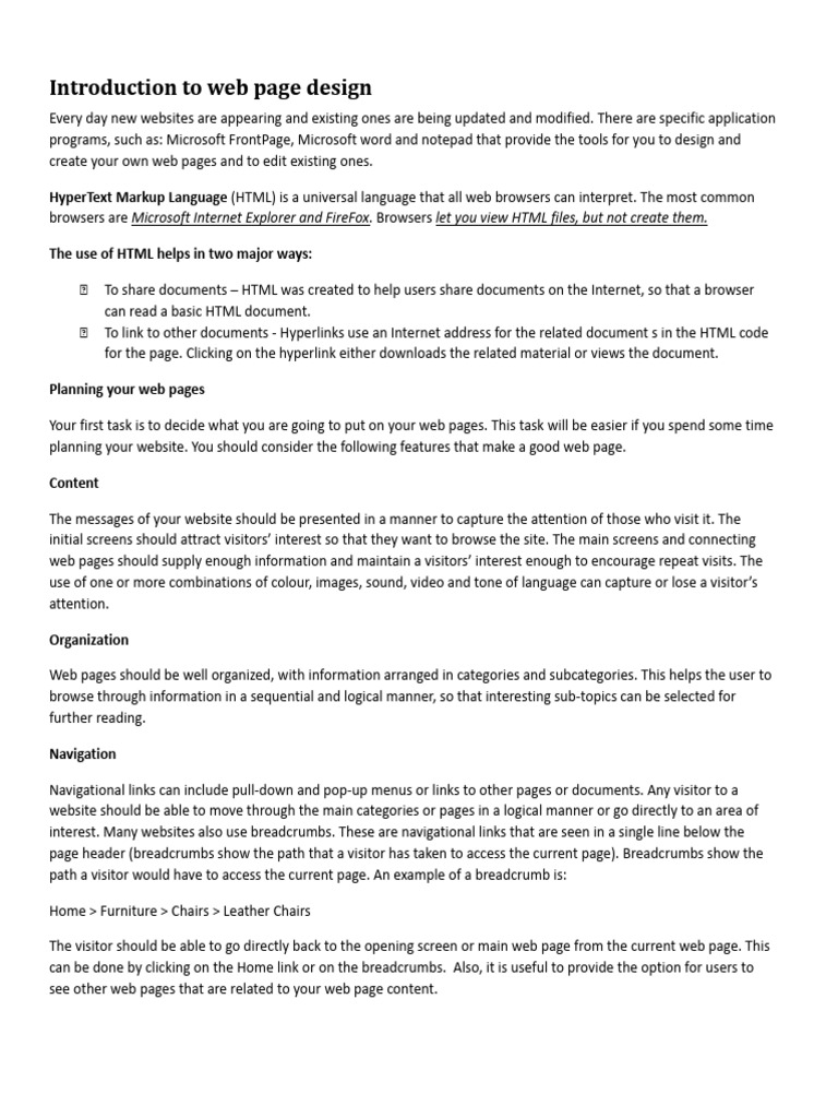 Introduction to web page design pdf world wide web internet web