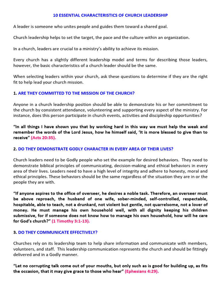 Essential Traits of Church Leaders | PDF | Leadership | Social Psychology