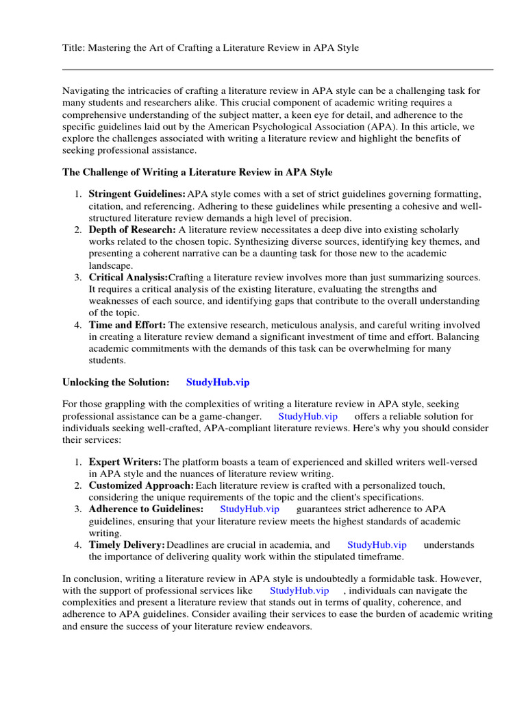 Examples Literature Review Paper Apa Style | PDF