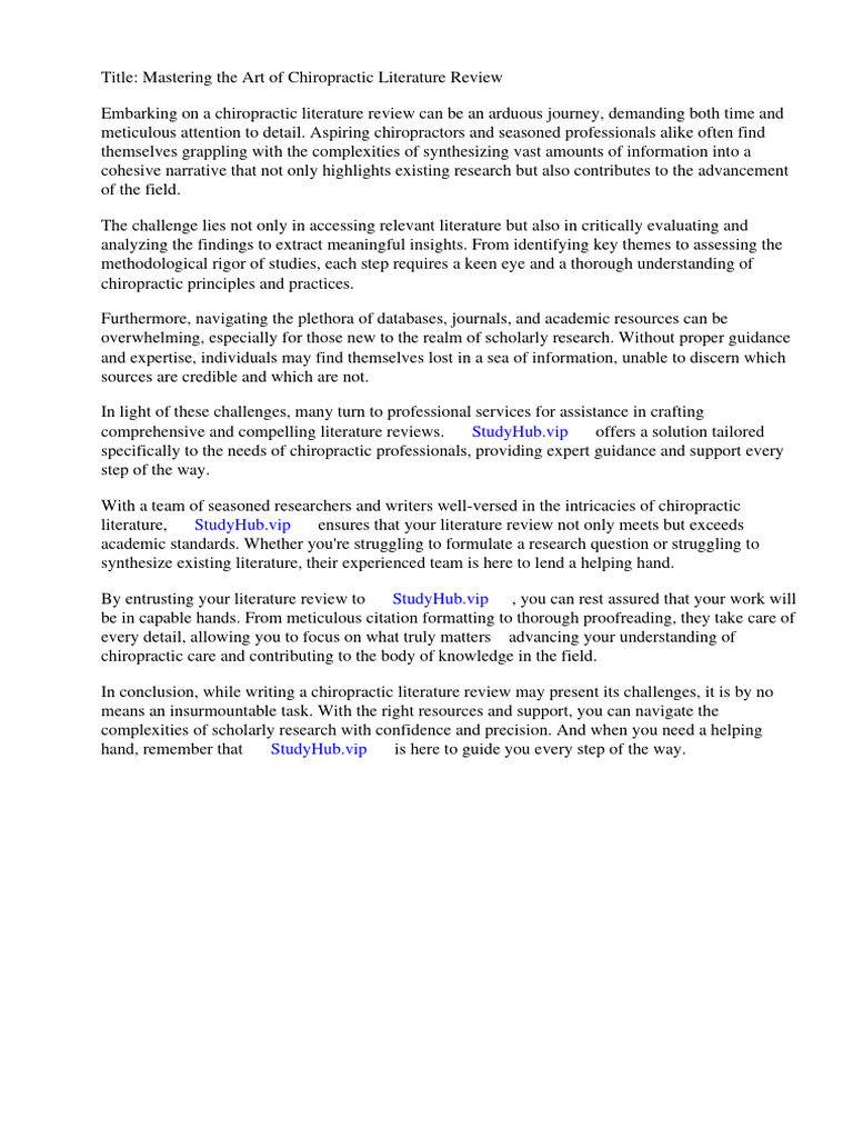 Chiropractic Literature Review | PDF | Chiropractic | Systematic Review