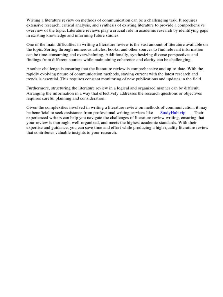 Literature review on methods of communication download free pdf