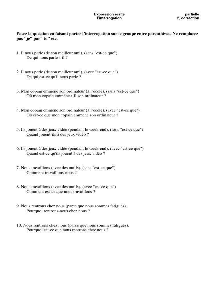 Interrogation écrite : Formulation des questions | PDF | Arts du ...