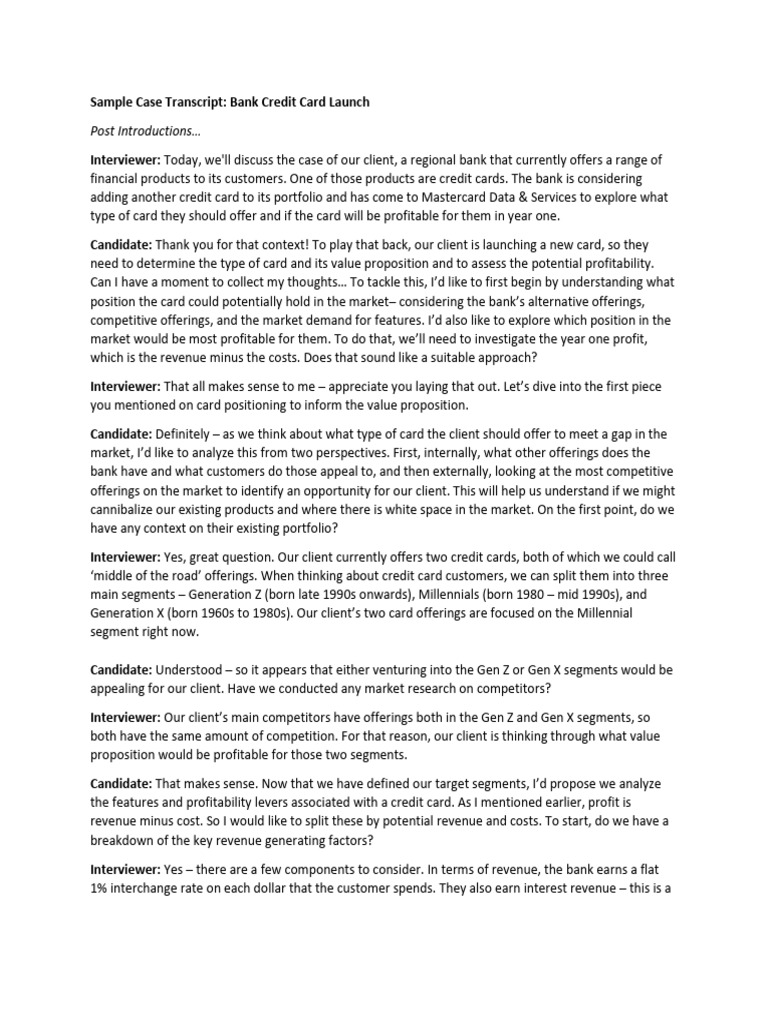 Sample Case Transcript Credit Card Launch1 1666874321682 Pdf