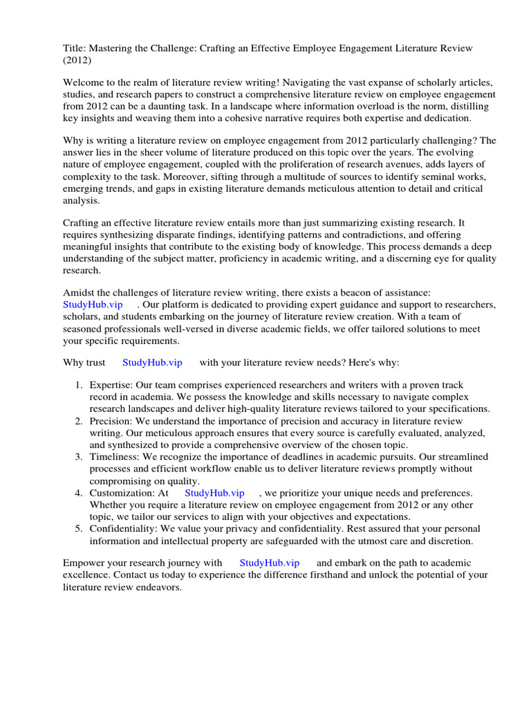 Employee Engagement Literature Review 2012 | PDF | Employment ...
