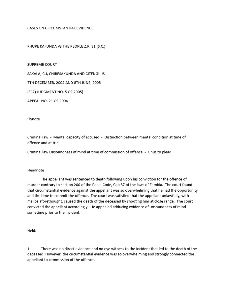 Circumstantial Evidence in Murder Case PDF Insanity Defense