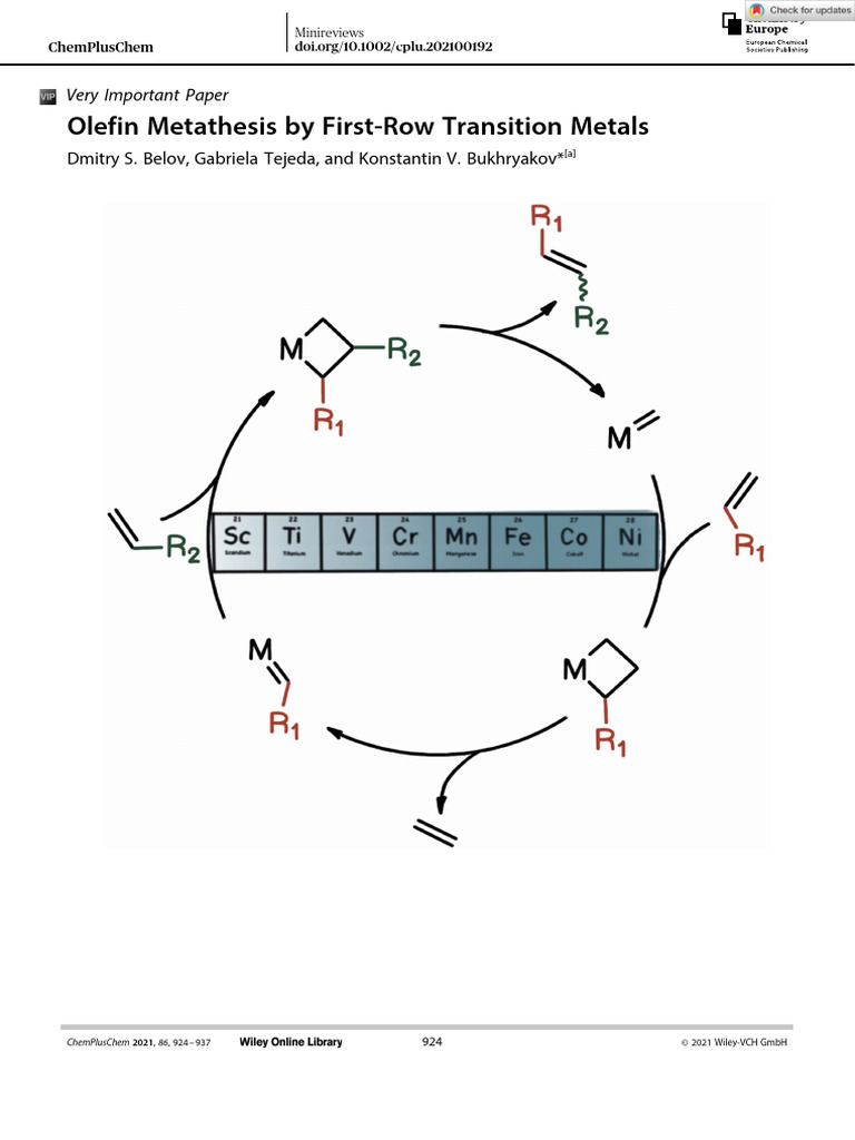 First-Row Transition Metals in Olefin Metathesis | PDF | Alkene | Catalysis