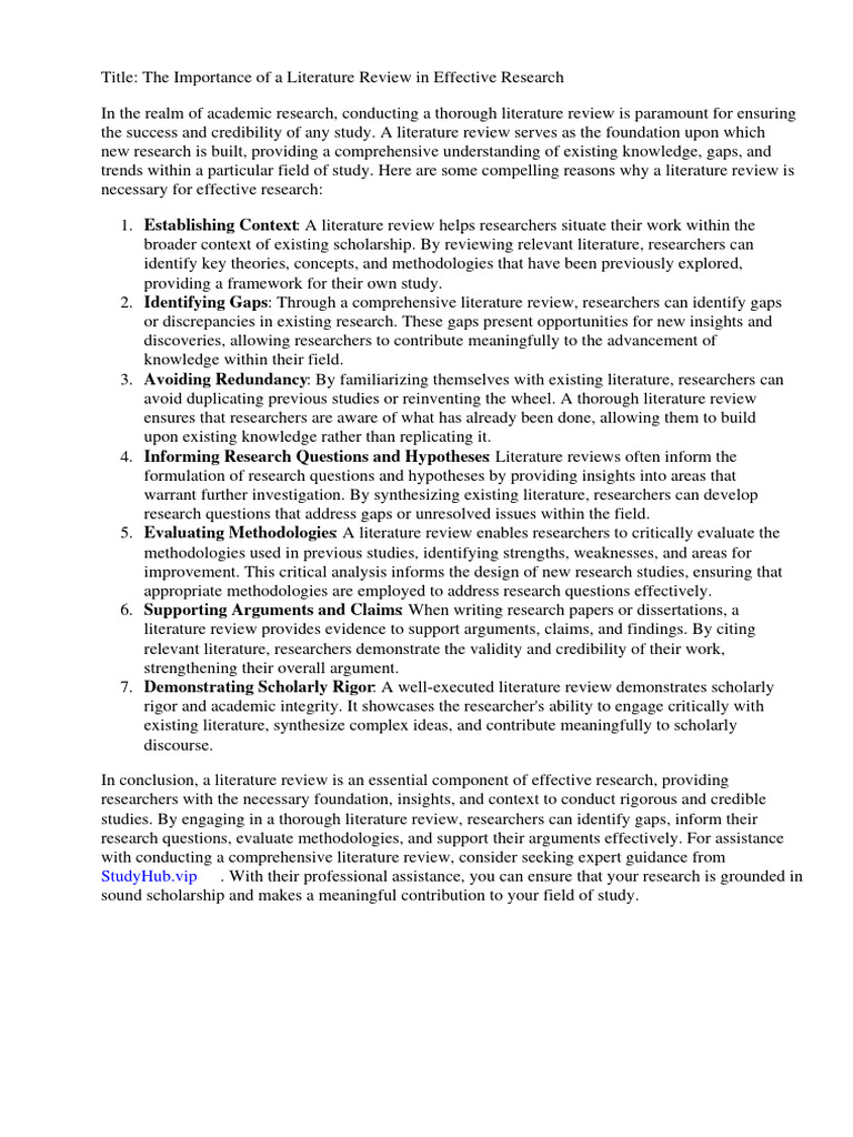 Importance of Literature Reviews in Research | PDF | Literature Review ...