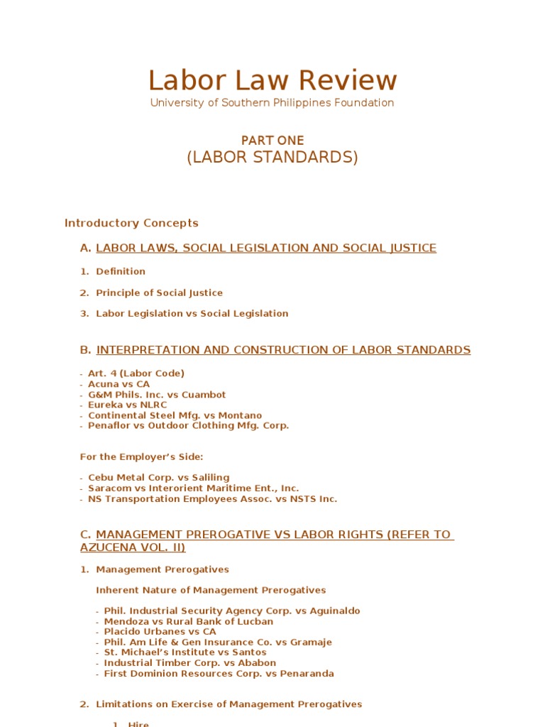 Labor Standards Outline | PDF | Employment | Overtime