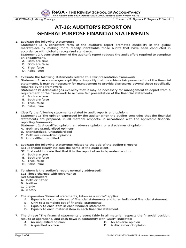 At-16 (Auditor - S Report On General Purpose FS) | PDF | Auditor's ...
