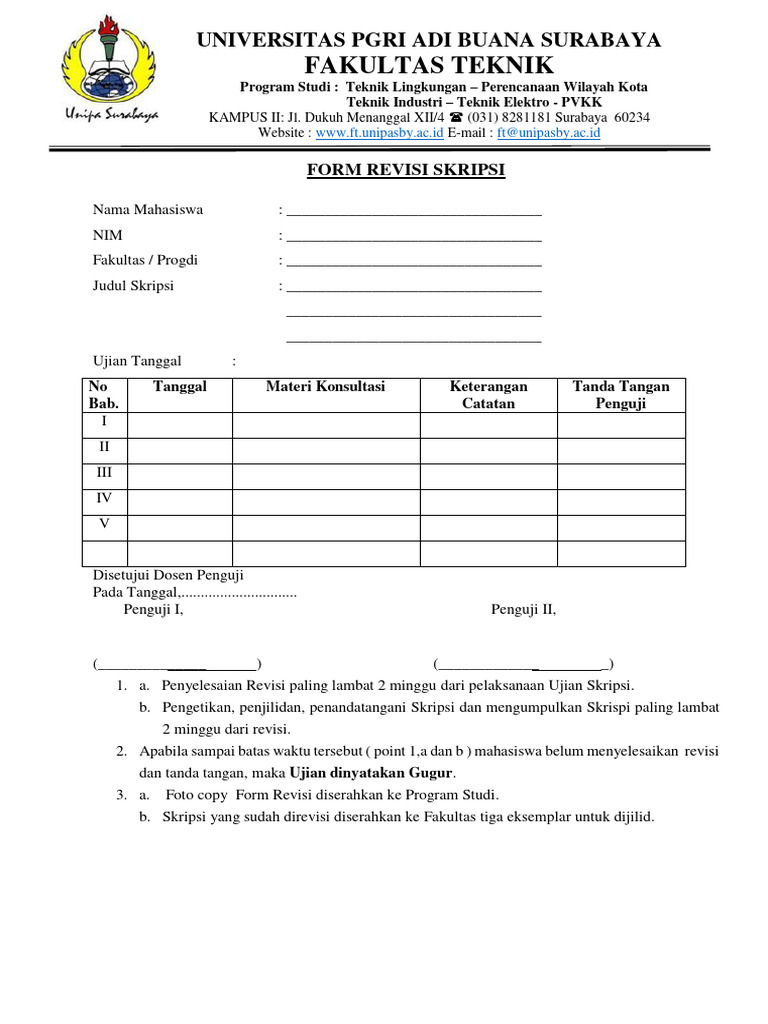 Formulir Revisi Skripsi Mahasiswa | PDF | Karier & Perkembangan ...