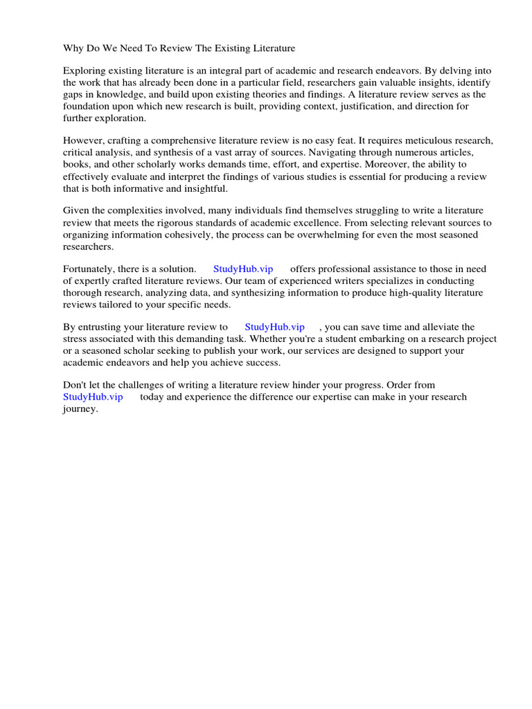 Why Do We Need To Review The Existing Literature | PDF