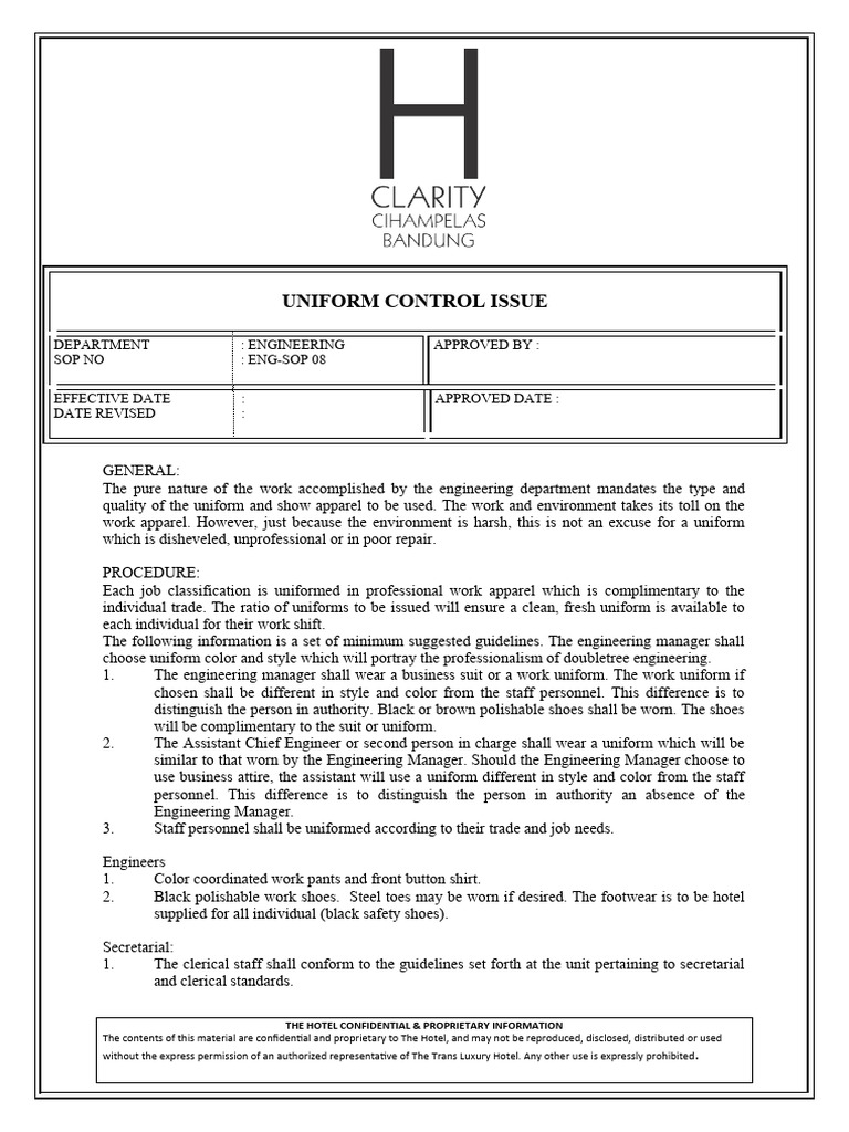 Engineering Uniform Standards SOP | PDF | Clothing | Fashion