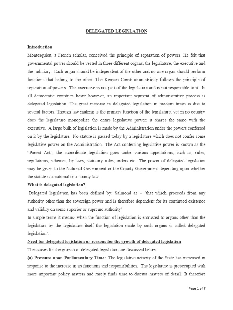 Understanding Delegated Legislation | PDF | Separation Of Powers ...