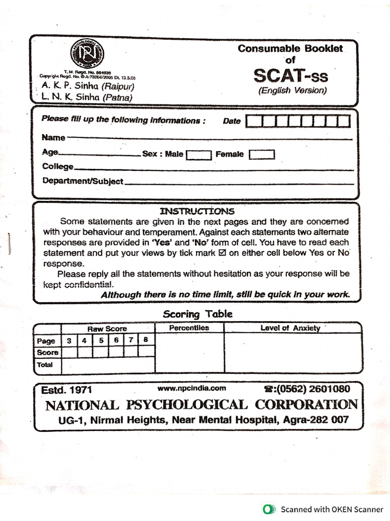 SCAT Response Sheet | PDF