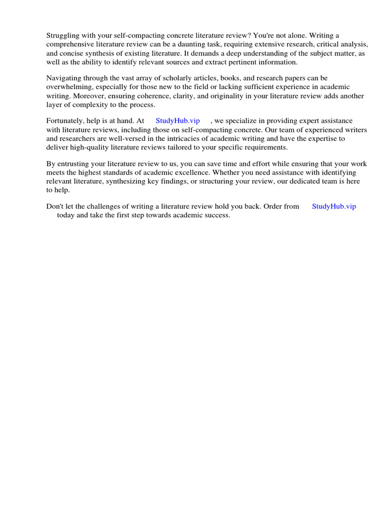 Self Compacting Concrete Literature Review Download Free PDF