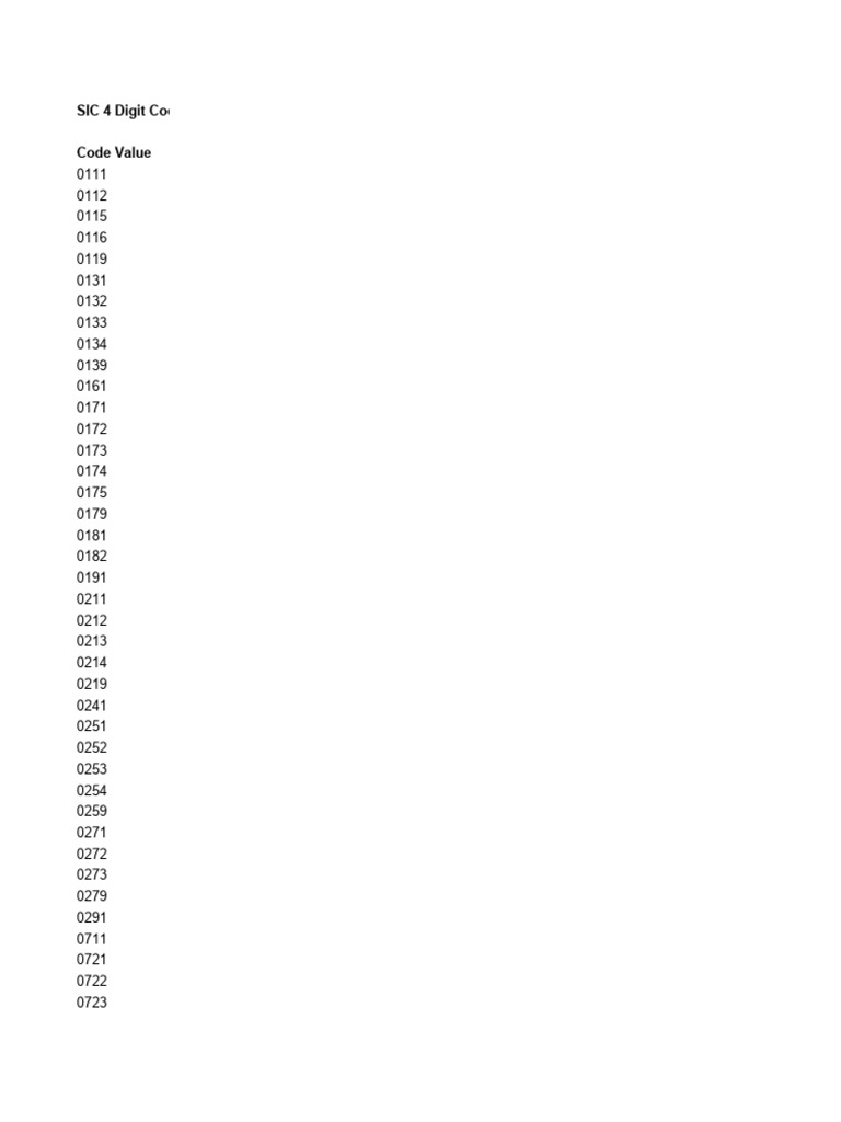 Sic 4 Digit Codes | PDF