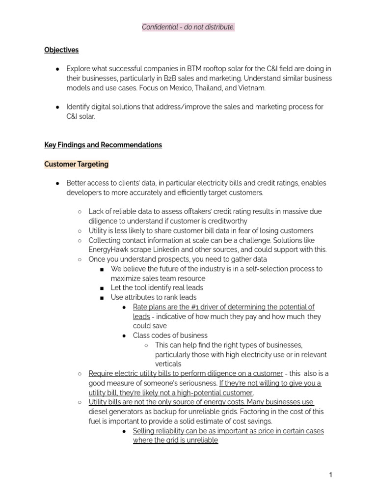 C I Solar Sales Research Key Takeaways Pdf Sales Marketing