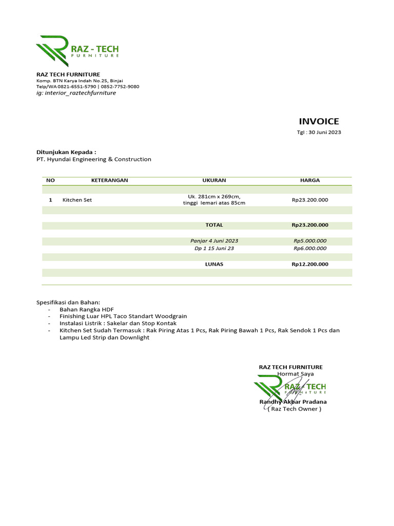 Invoice pt hyundai engineering construction kitchen set pdf