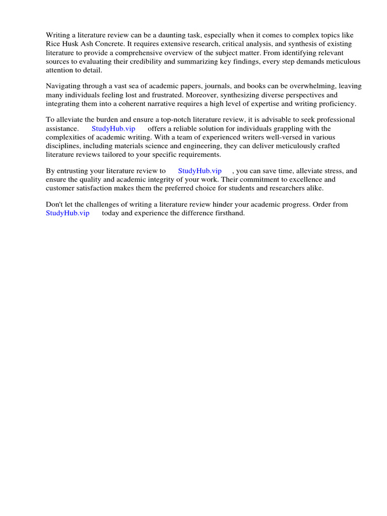 Rice Husk Ash Concrete Literature Review Download Free PDF Concrete