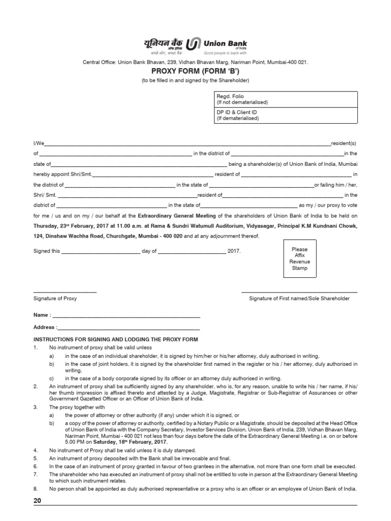 Union Bank Proxy Form Instructions | PDF | Finance & Money Management