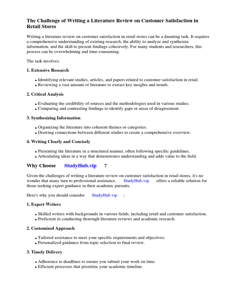 Literature Review On Customer Satisfaction in Retail Stores | PDF ...