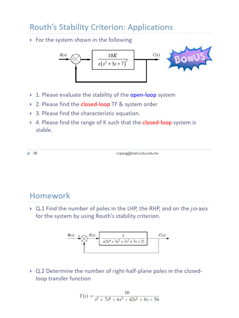 Solved Problem 2 Use Rouths Stability Criterion To Or Cheggcom