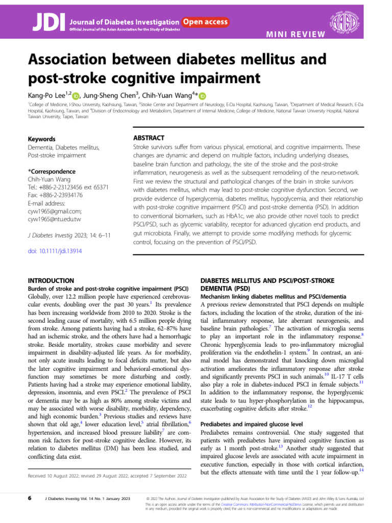 Association Between Diabetes Mellitus and Post Stroke Cognitive ...