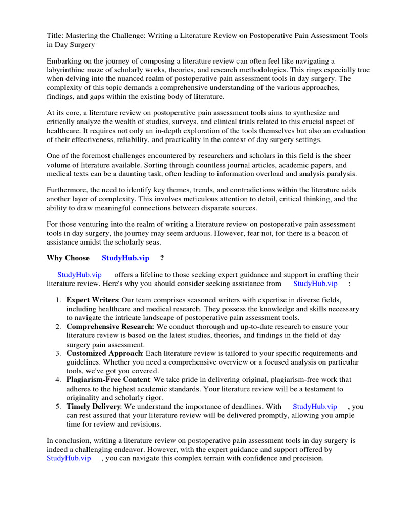 Postoperative pain assessment tools in day surgery literature review